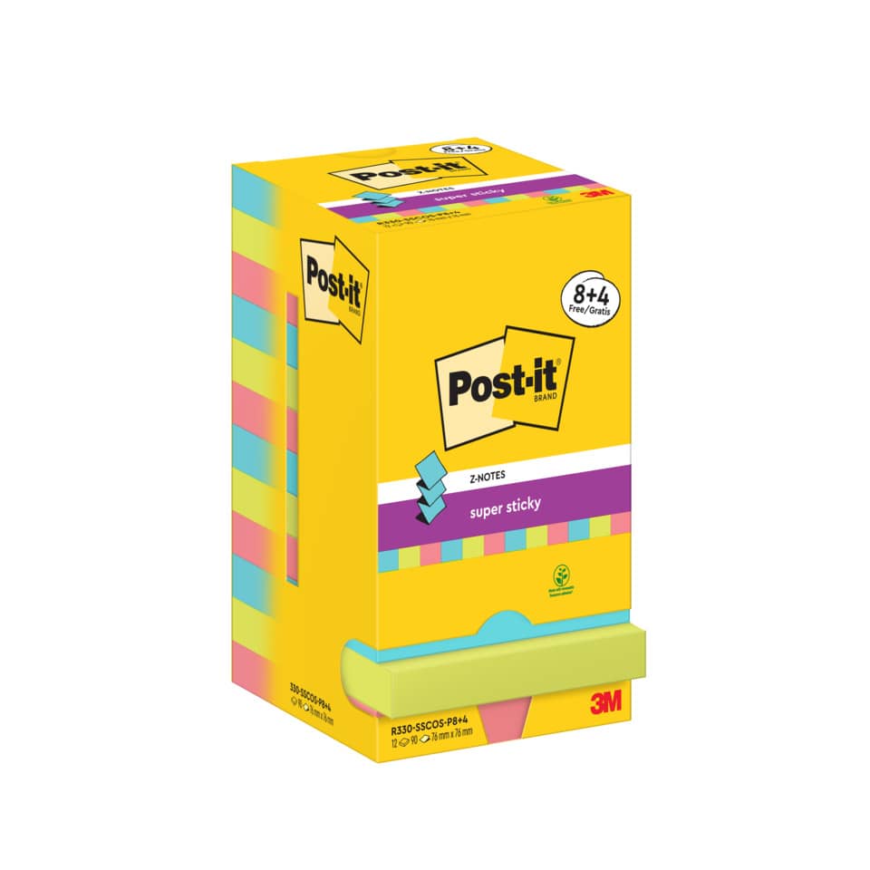 Haftnotizblock Super Sticky Z-Notes Promotion Cosmic Collection, 76 x 76 mm, 12 x 90 Blatt, sortiert POST-IT R330-SSCOS-P8+4 POST-IT R330-SSCOS-P8+4 76x76mm