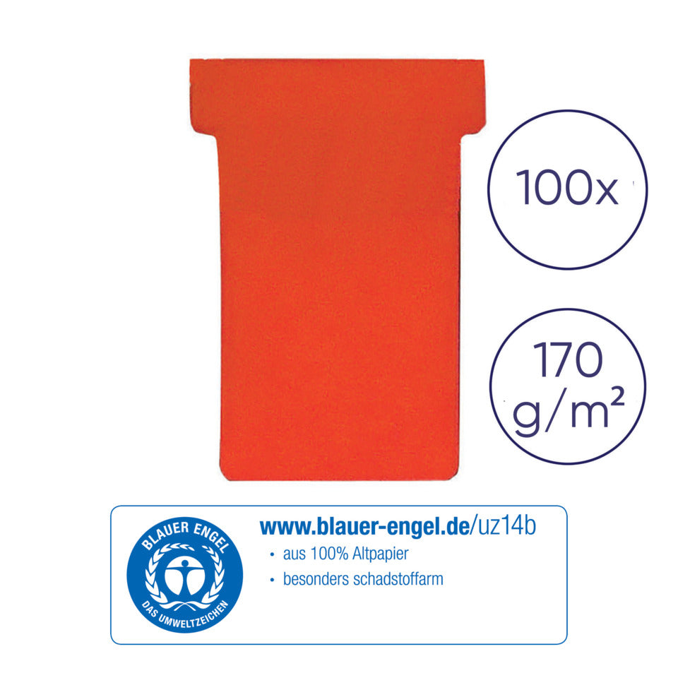 T-Karte, Größe 2, Altpapier, 48 x 84 mm, 100 Stück, rot FRANKEN TK201 FRANKEN TK201 84x48 mm