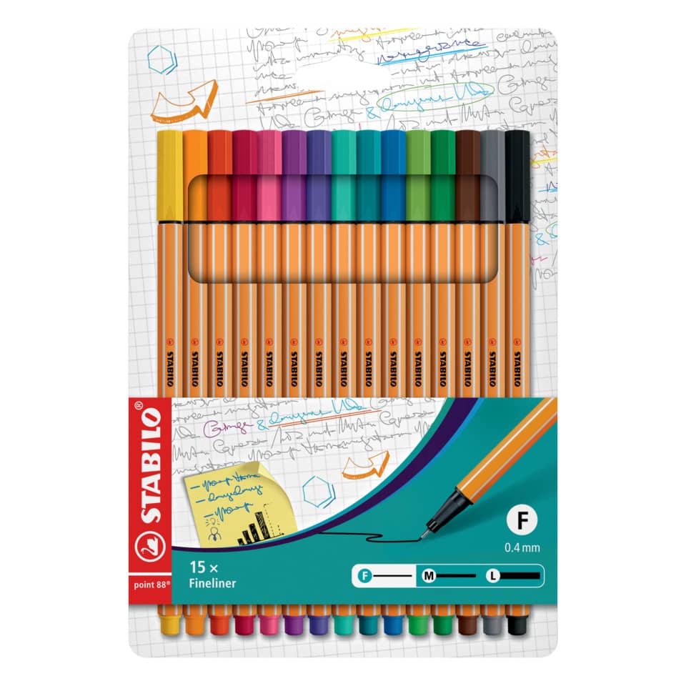 Fineliner point 88®, Etui mit 15 Stiften STABILO 8815 STABILO 8815 Standardfarben