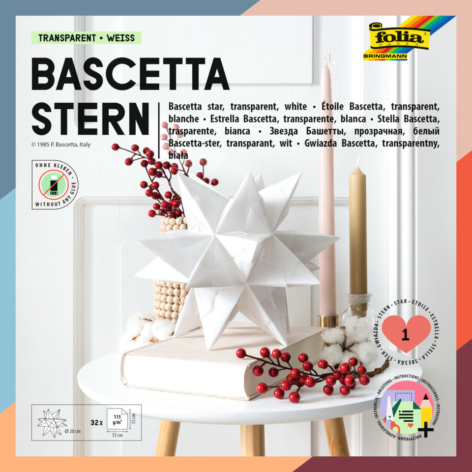 Bastelset Bascetta Stern, 15 x 15 cm, weiß FOLIA 800/1515 FOLIA 800/1515 15x15cm