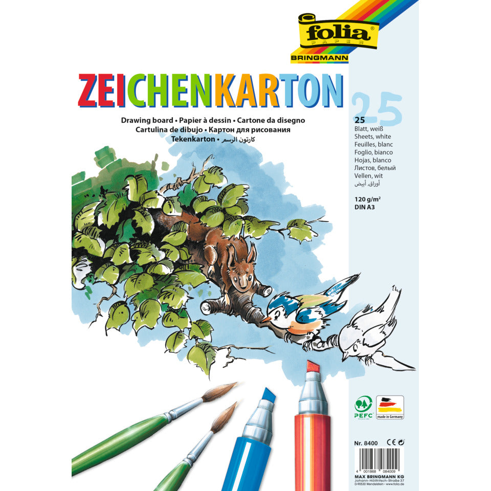 Zeichenkarton, A3, 120g/m², 25 Blatt, weiß FOLIA 8400 FOLIA 8400 120g