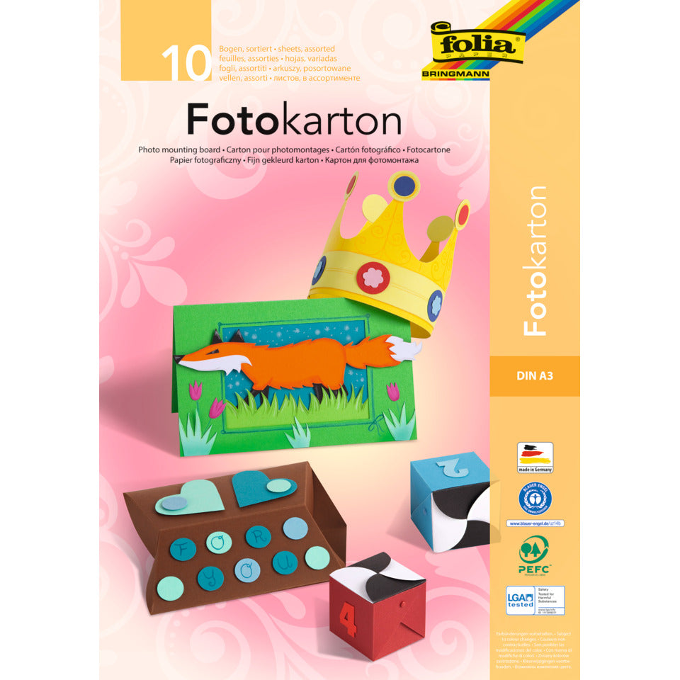 Fotokartonblock, A3, 300g/m², 10 Stück, sortiert FOLIA 607 FOLIA 607 A3 300g 10BL