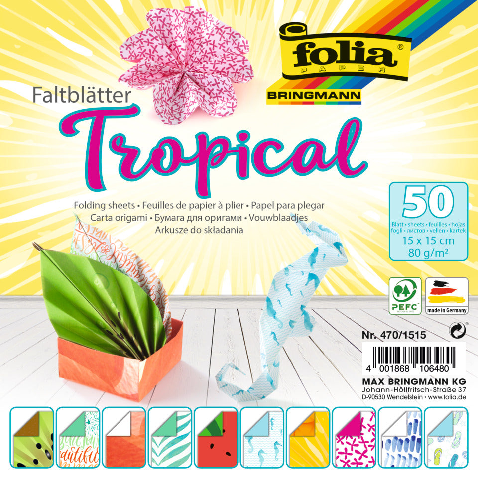 Faltblatt Tropical, 15x15cm, 50 Blatt, sortiert FOLIA 470/1515 FOLIA 470/1515 15x15cm