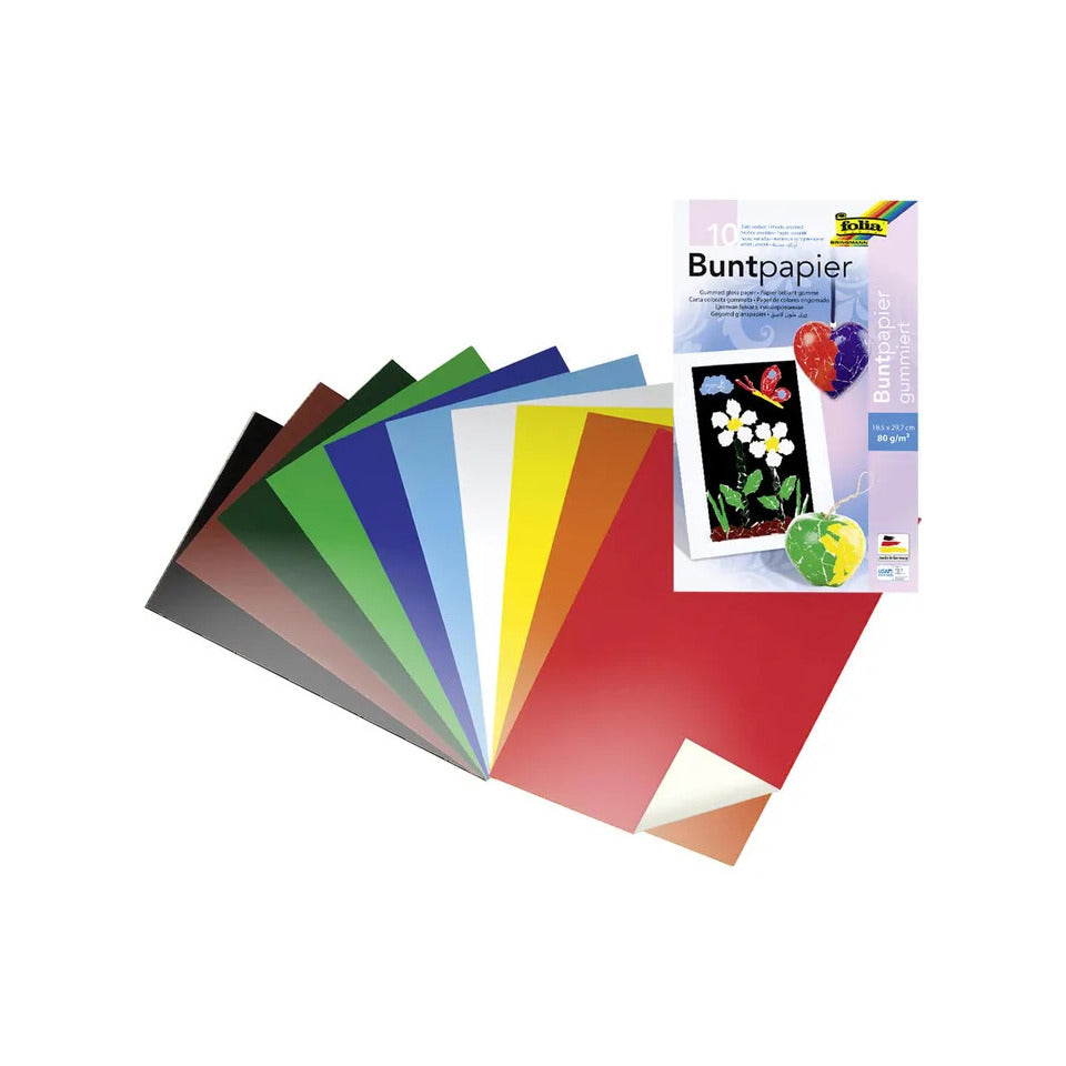 Buntpapier gummiert, 21 x 30 cm, 10 Blatt, sortiert FOLIA 750 FOLIA 750 gummiert 21x30cm 10B