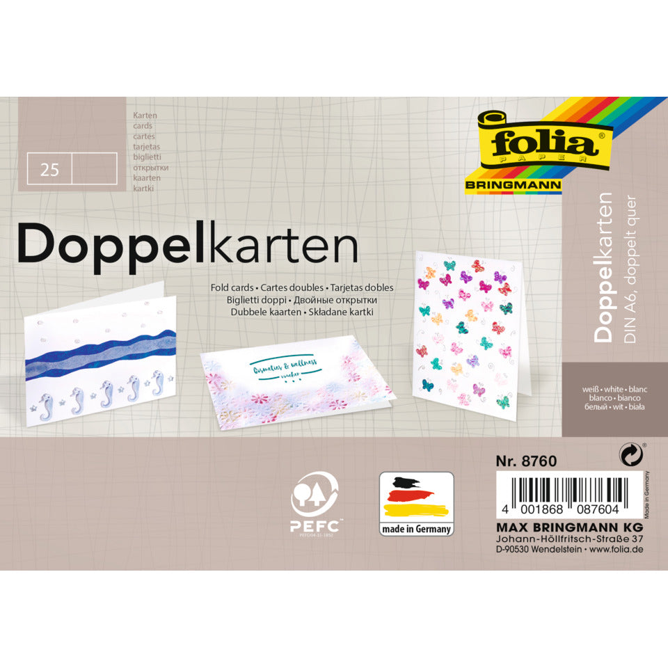 Briefkarte, A6 quer, 190g/m², 25 Stück, weiß FOLIA 8760 FOLIA 8760 doppelt 190g