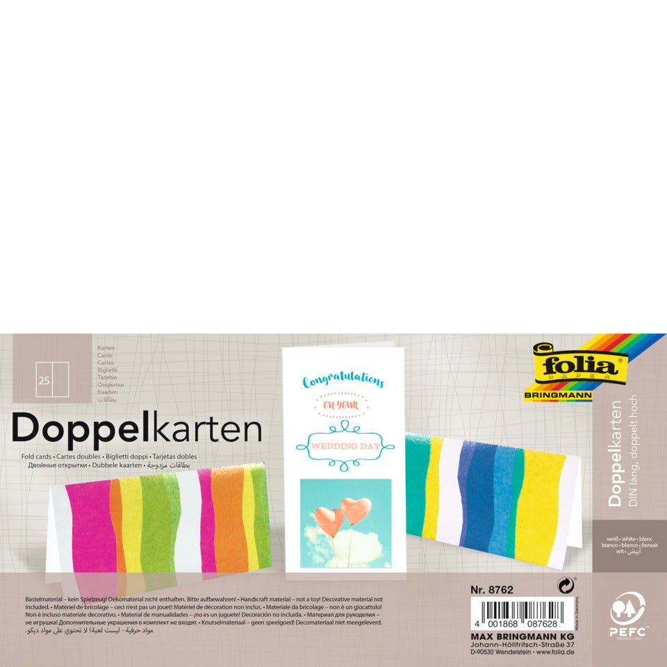 Briefkarte, DIN lang hd, 190g/m², 25 Stück, weiß FOLIA 8762 FOLIA 8762 doppelt 190g