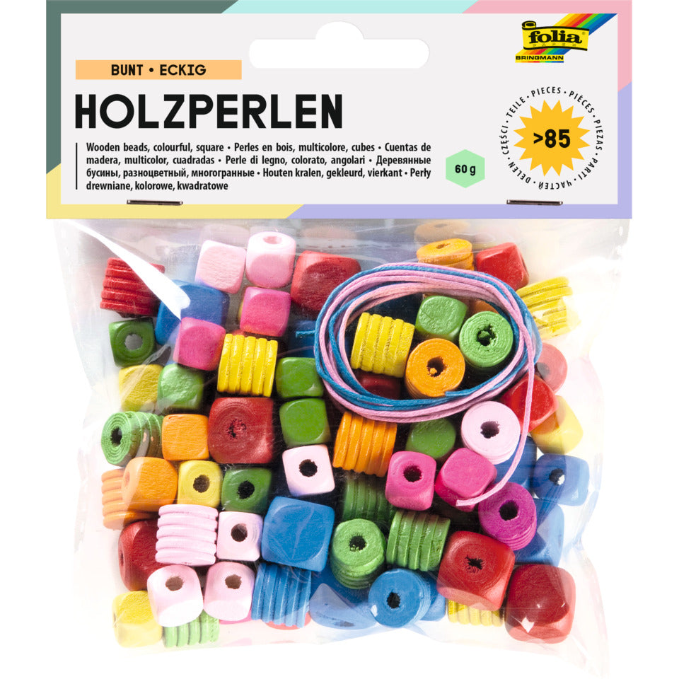 Bastelset Holzperlen eckig, 88 Stück, sortiert FOLIA 2298 FOLIA 2298 88ST eckig