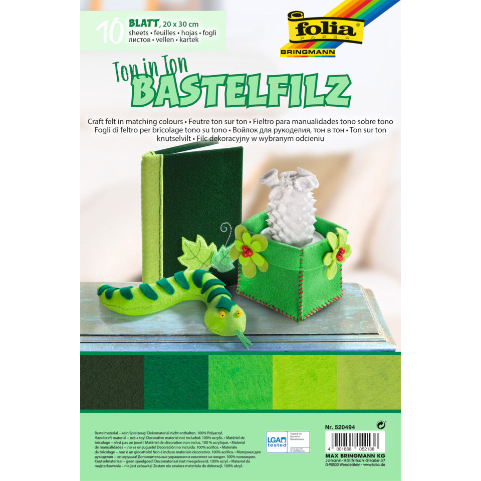 Filz Ton in Ton, 20 x 30 cm, 10 Blatt, grün FOLIA 520494 FOLIA 520494  10Bl