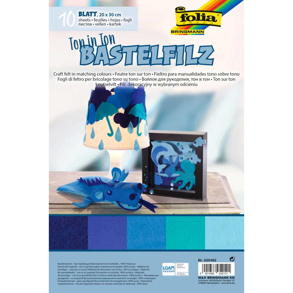 Filz Ton in Ton, 20 x 30 cm, 10 Blatt, blau FOLIA 520493 FOLIA 520493  10Bl