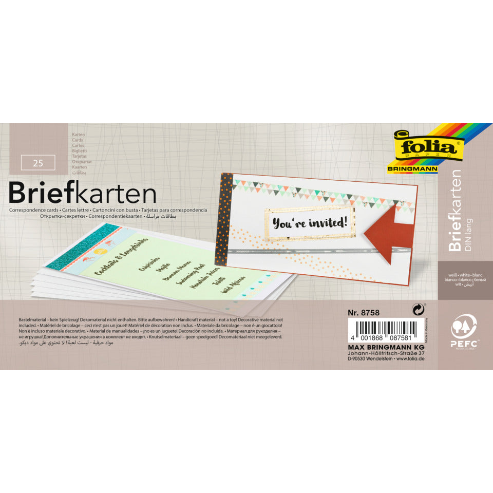 Briefkarte, DIN lang, 190g/m², 25 Stück, weiß FOLIA 8758 FOLIA 8758 einfach 190g