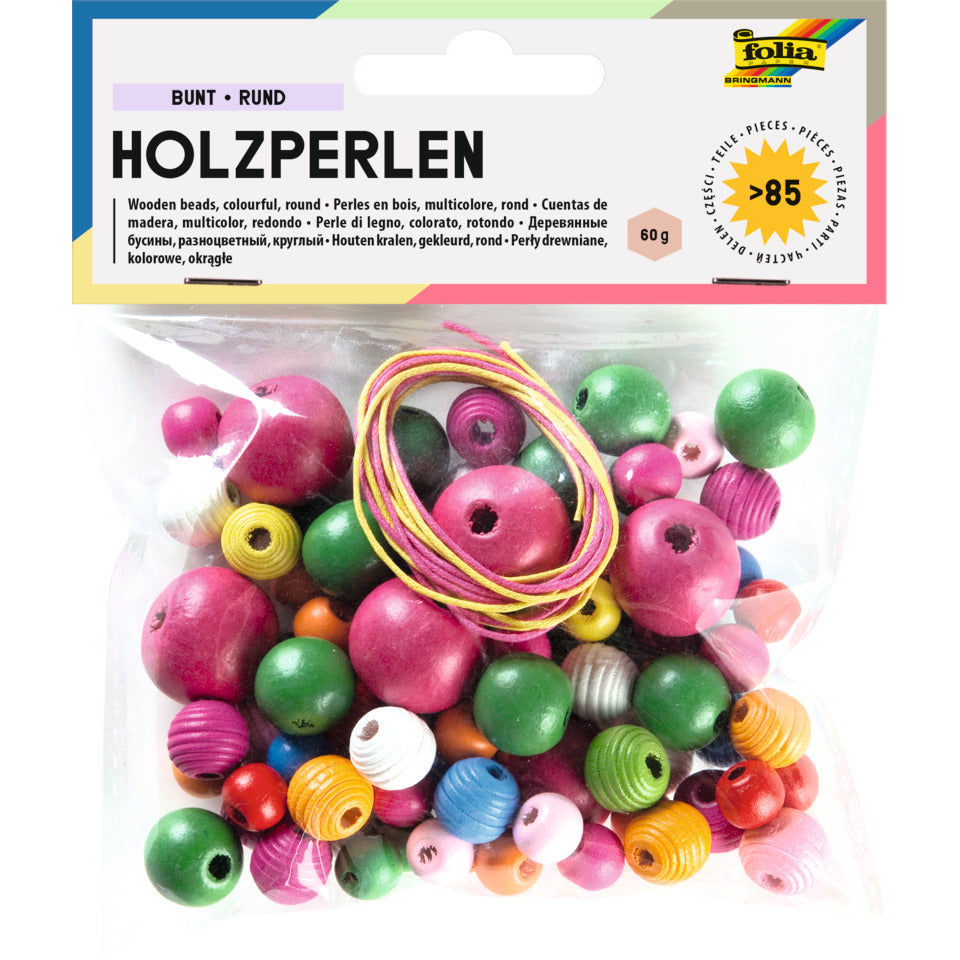 Bastelset Holzperlen rund, 84 Stück, sortiert FOLIA 2297 FOLIA 2297 84ST rund