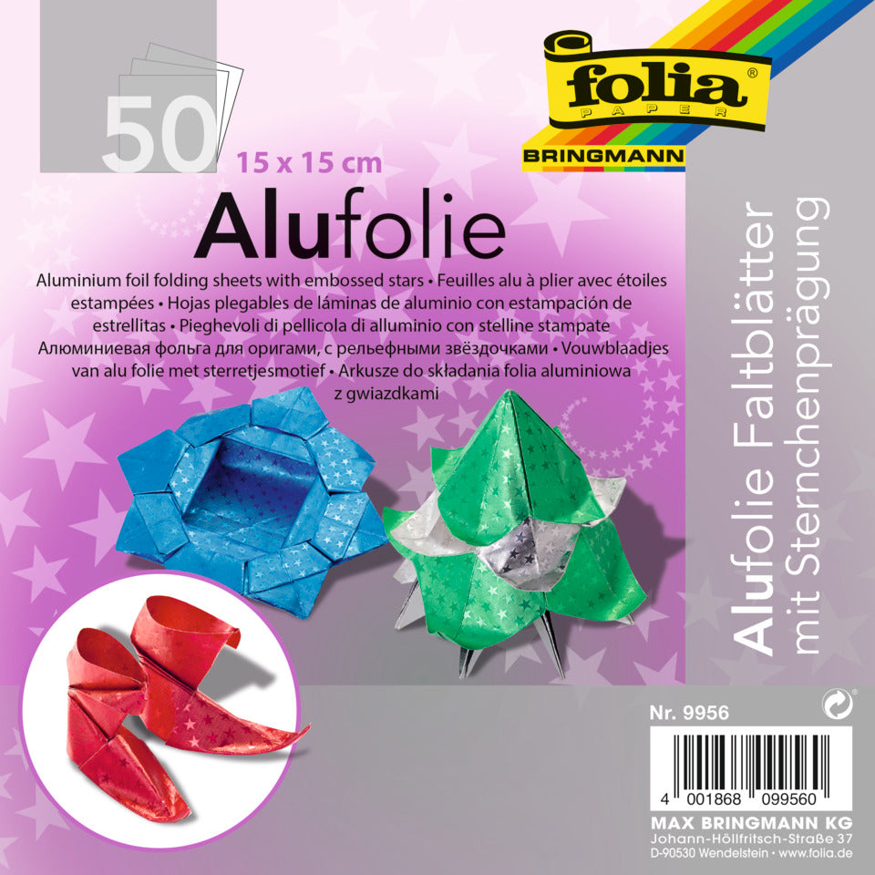 Faltblatt, 15x15cm, 50 Blatt, sortiert FOLIA 9956 FOLIA 9956 Alufolie PG=50Bl