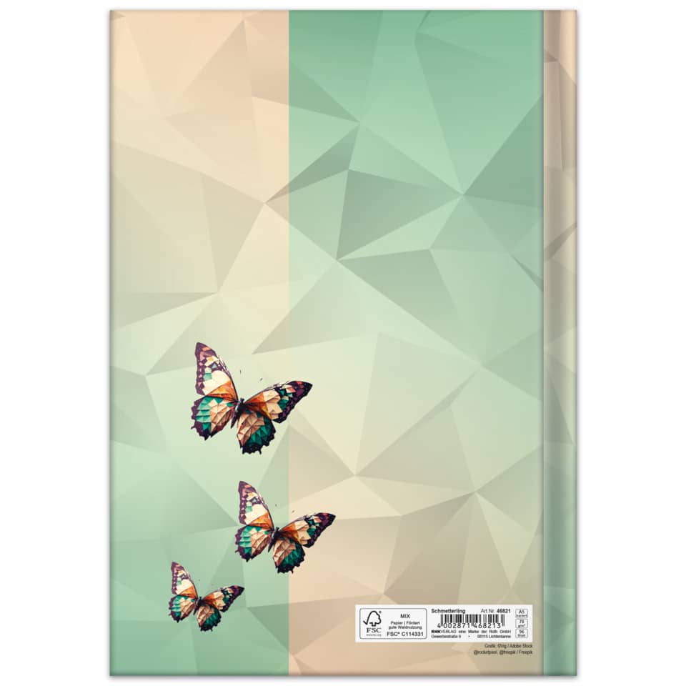 Notizbuch Schmetterling, A5, 70g/m², 96 Blatt, kariert RNK 46821