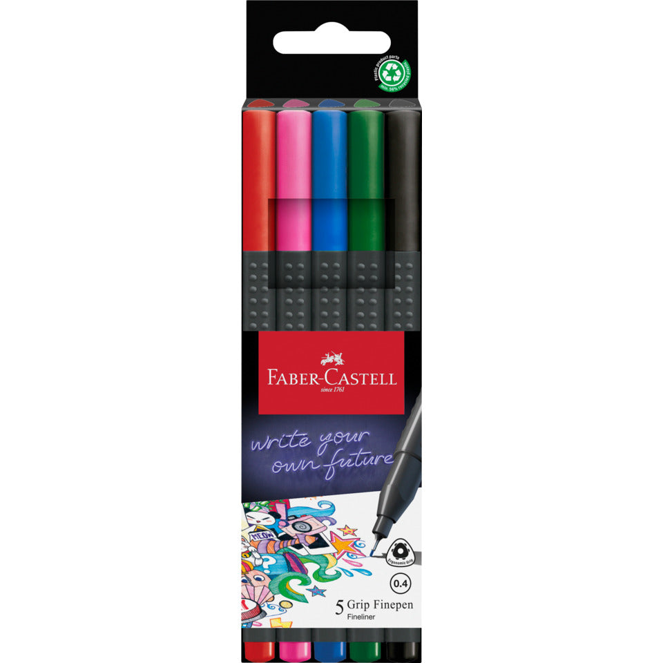 Finelineretui Grip, 0,4mm, 5 Stück, sortiert FABER CASTELL 151604