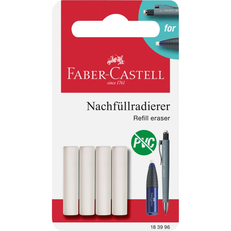 Ersatzradierer für 184401, 4 Stück, weiß FABER CASTELL 183996 FABER CASTELL 183996 BK=4St