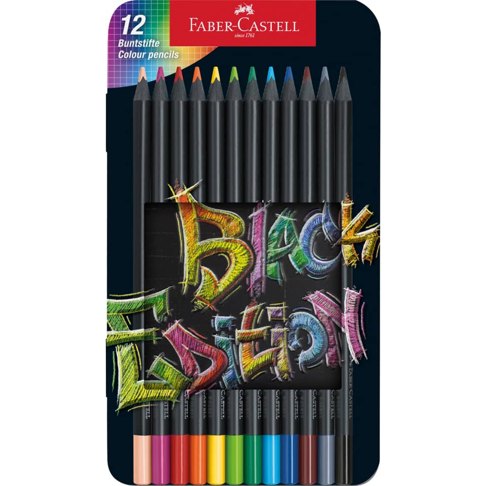 Farbstiftetui Black Edition, 12 Stück, sortiert FABER CASTELL 116413 FABER CASTELL 116413 Metalletui