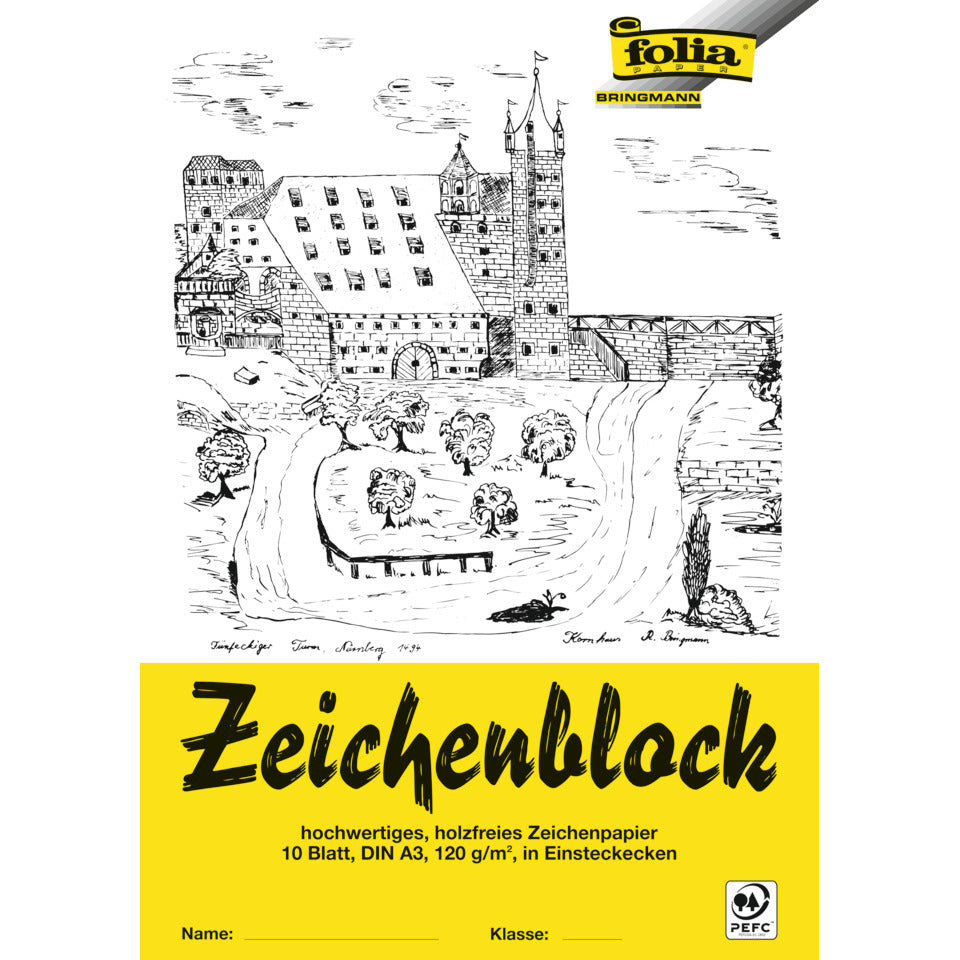 Zeichenblock mit Leinenecken, A3, 120g/m², 10 Blatt FOLIA 8103 FOLIA 8103 m.Ecken