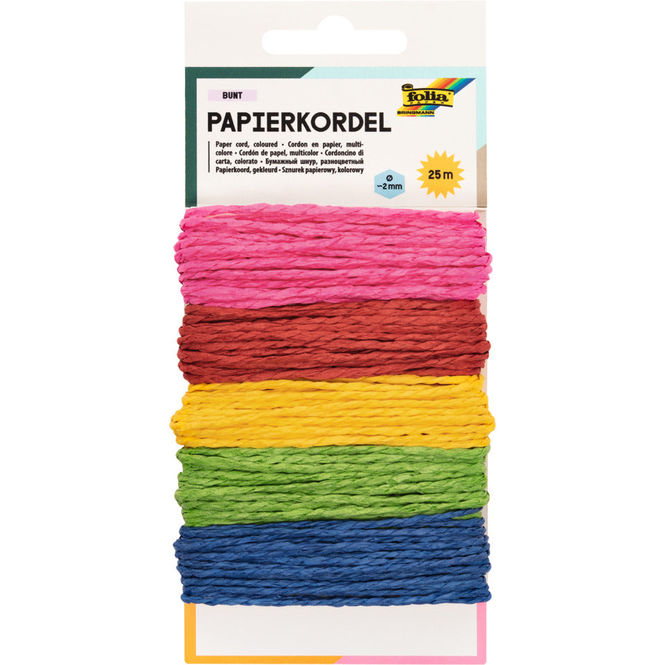 Papier-Kordel, 5x5m, sortiert FOLIA 12221 FOLIA 12221 5 Farben á 5m