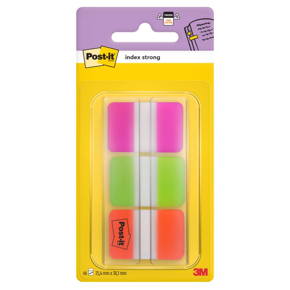 Haftstreifen Index Strong, 25,4x38mm, 3x22 Blatt, sortiert POST-IT 686-PGO POST IT 686-PGO