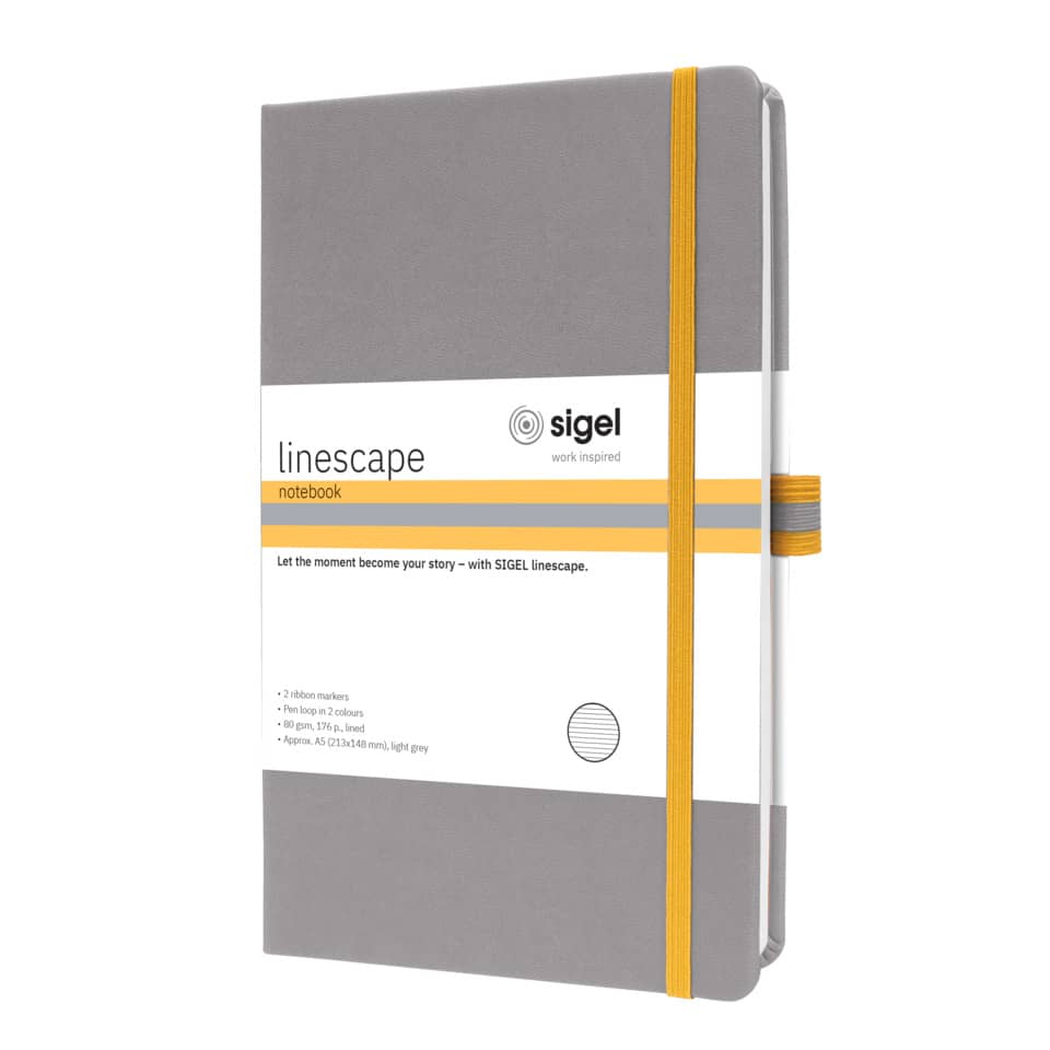 Notizbuch Linescape, A5, 80g/m², 88 Blatt, Hardcover, liniert, hellgrau SIGEL LS101 SIGEL LS101  Linescape Hardcover
