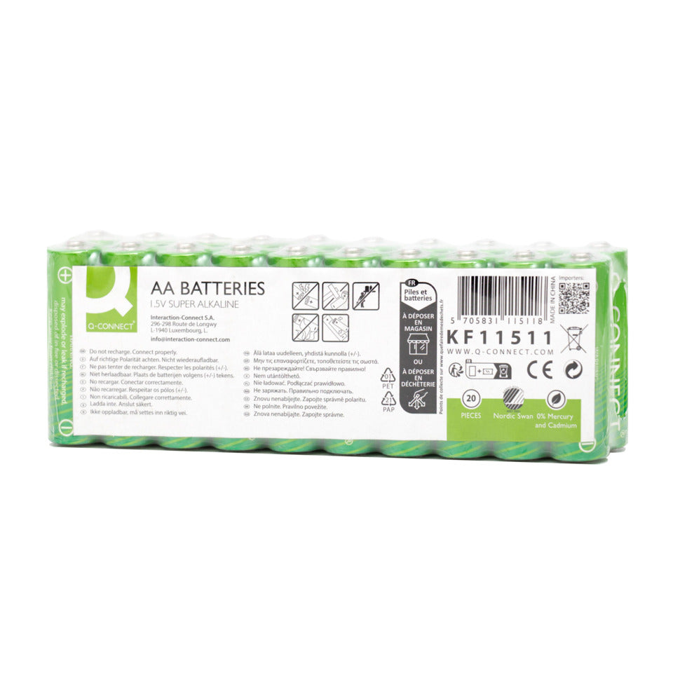 Batterie Alkali-Mangan, LR6/AA/Mignon, 20 Stück Q-CONNECT KF11511 Q-CONNECT KF11511 Mignon