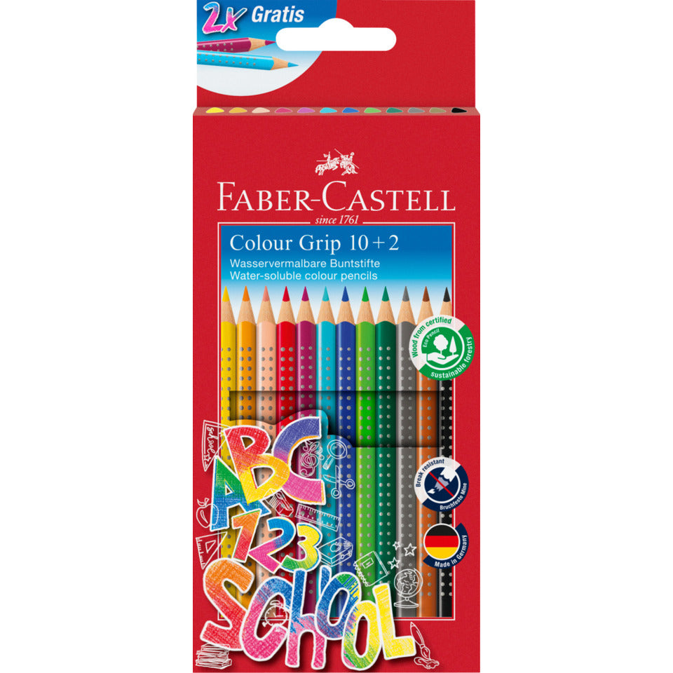 Farbstiftetui Colour Grip, 10+2 Stück, sortiert FABER CASTELL 201585