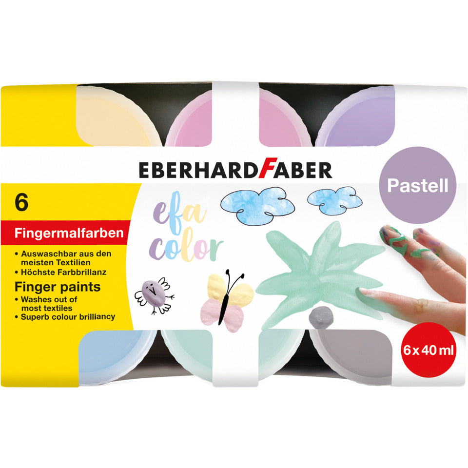 Fingerfarbe Pastell, 40ml, 6 Stück, sortiert EBERHARD FABER 578604