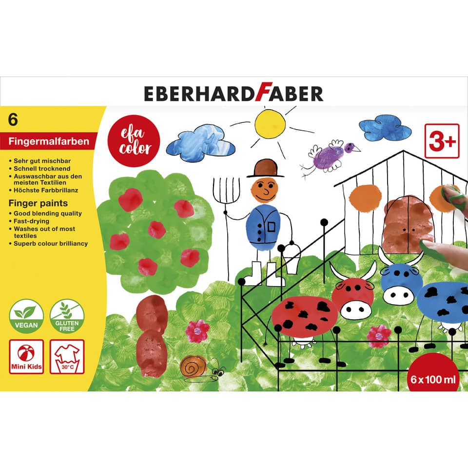 Fingermalfarbe, 100ml, 6 Stück, sortiert EBERHARD FABER 578806