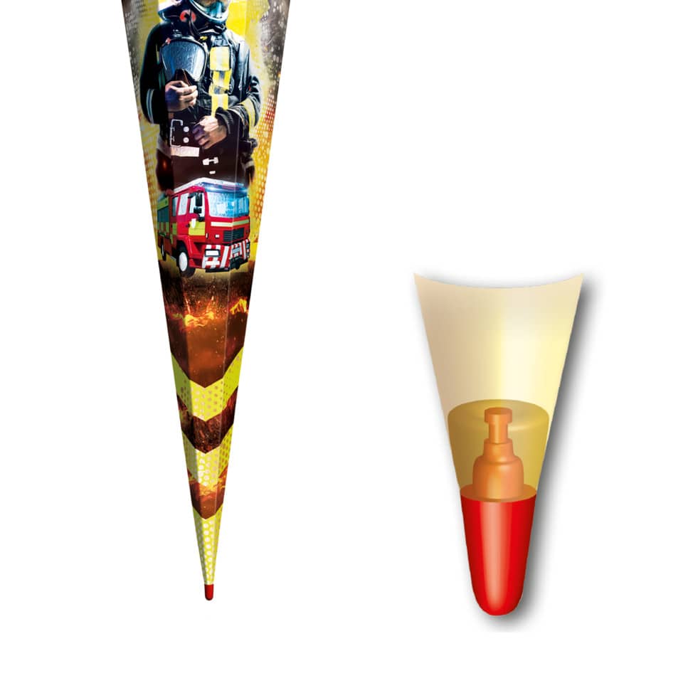 Schultüte Feuerwehrmann mit Folieneffekt, 85cm, Tüllverschluss ROTH 678879 ROTH 678879 Tüllverschl.