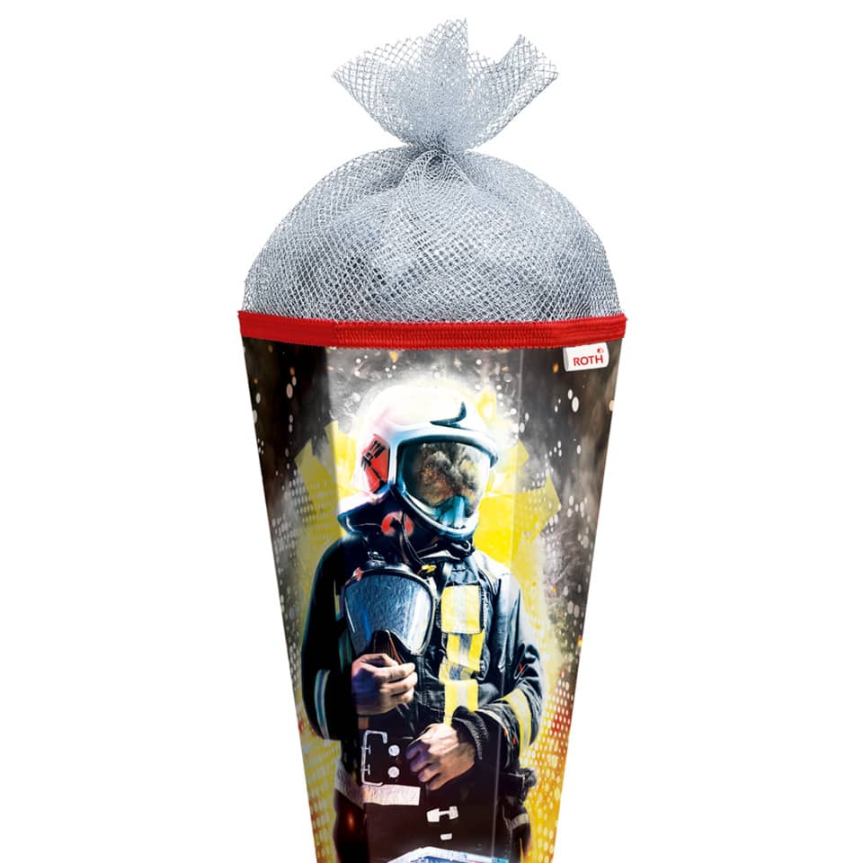 Schultüte Feuerwehrmann mit Folieneffekt, 85cm, Tüllverschluss ROTH 678879 ROTH 678879 Tüllverschl.