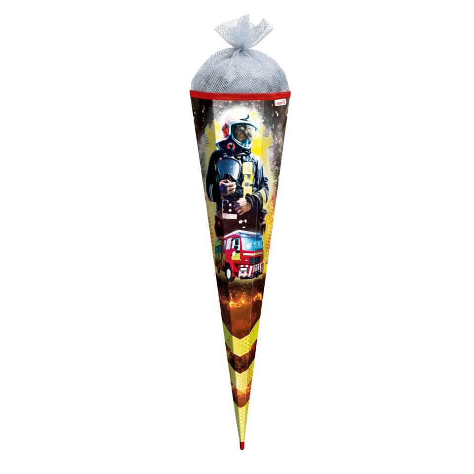 Schultüte Feuerwehrmann mit Folieneffekt, 85cm, Tüllverschluss ROTH 678879 ROTH 678879 Tüllverschl.