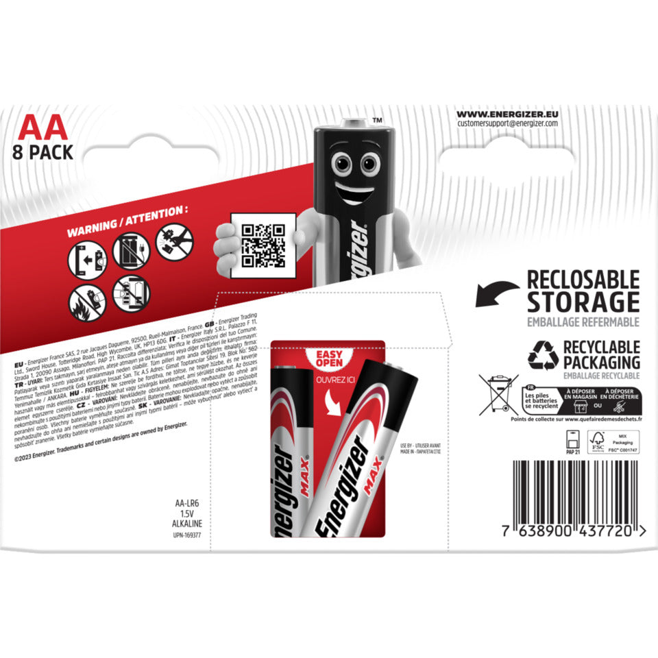 Batterie Alkali-Mangan Max, LR6/AA/Mignon, 8 Stück ENERGIZER E303324700 ENERGIZER E301531300/E303324700 Max