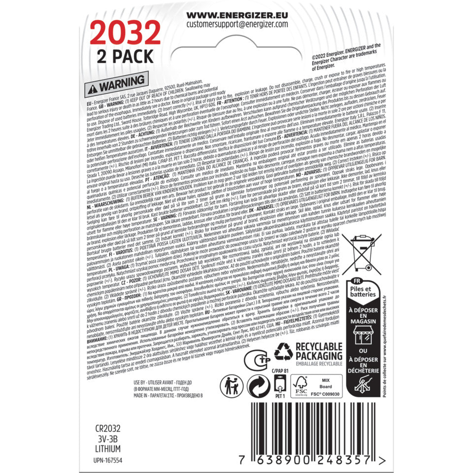 Knopfzellen-Batterie Lithium CR2032, 2 Stück ENERGIZER E301021402 ENERGIZER E301021403 Lithium