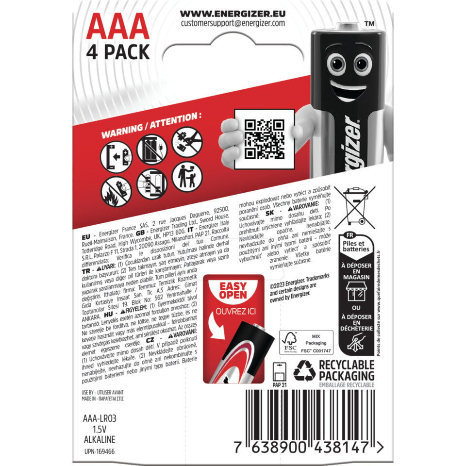 Batterie Alkali-Mangan Max, LR03/AAA/Micro, 4 Stück ENERGIZER E303325600 ENERGIZER E301532002/E303325600 Max