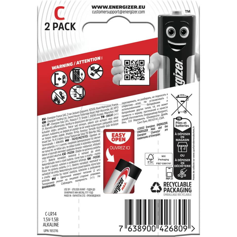 Batterie Alkali-Mangan Max, LR14/C/Baby, 2 Stück ENERGIZER E302306701 ENERGIZER E302306701 Max