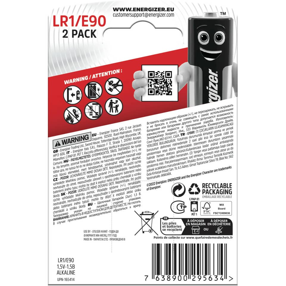 Batterie Alkali-Mangan, LR1/E90, 2 Stück ENERGIZER E300803302 ENERGIZER E300803302 2er