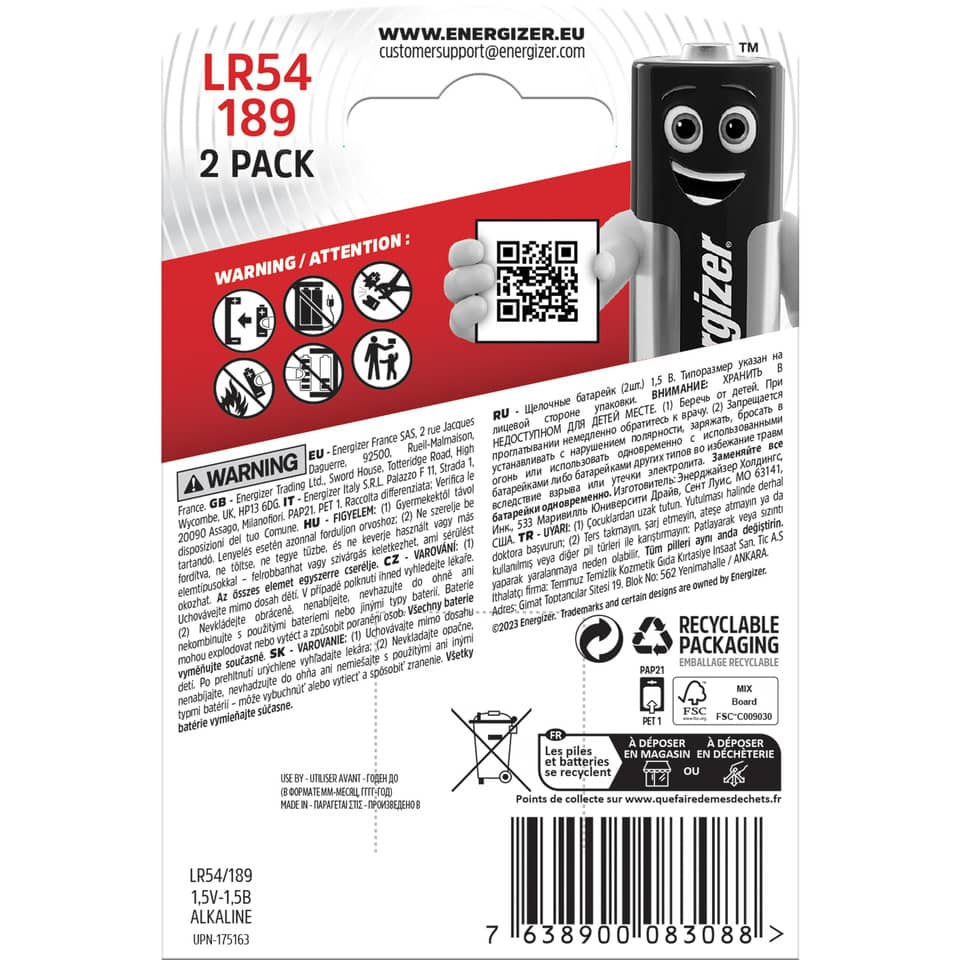 Knopfzellen-Batterie Alkali-Mangan LR54/189, 2 Stück ENERGIZER E301536701 ENERGIZER E301536701 Alkali Mangan