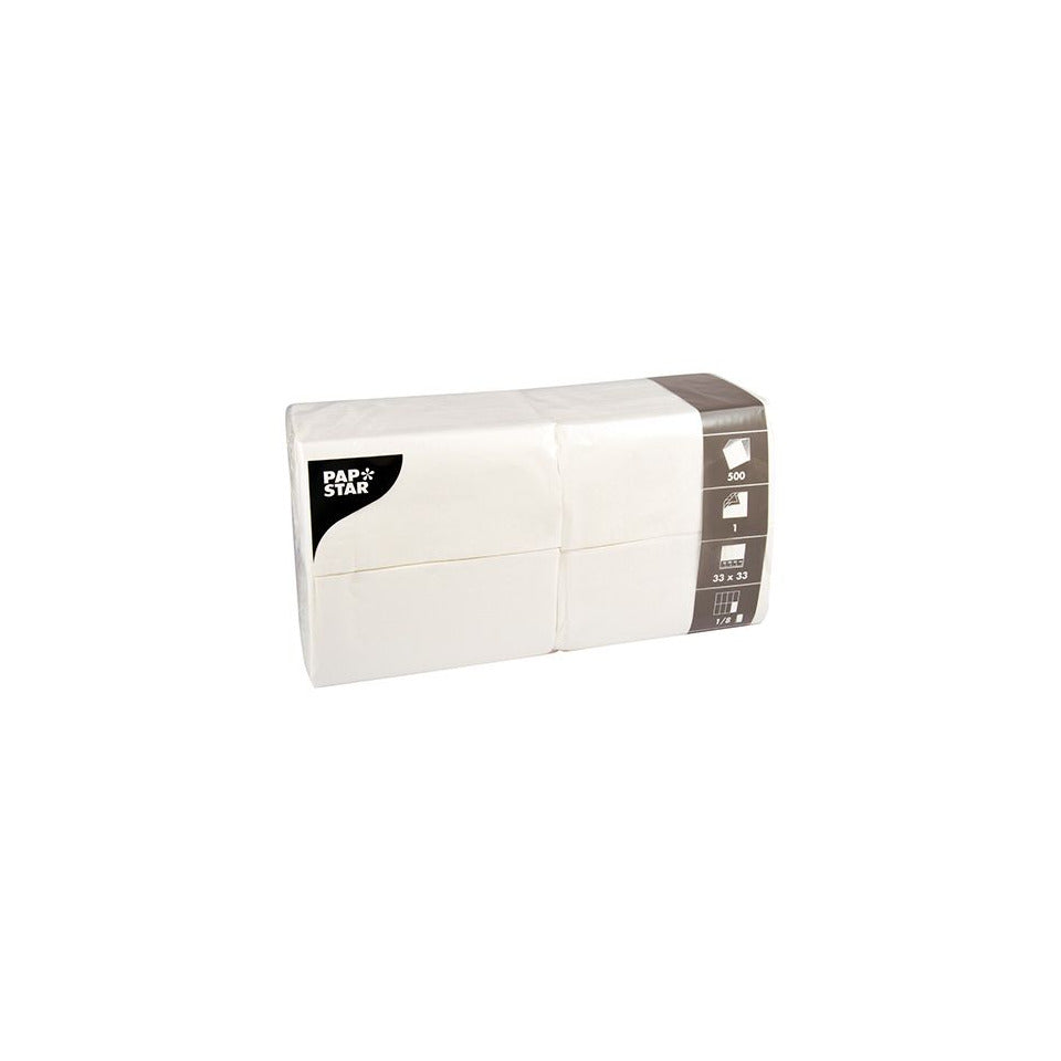 Zelltuch-Serviette, 33 x 33 cm, 1-lagig, 500 Stück, weiß PAPSTAR 16109