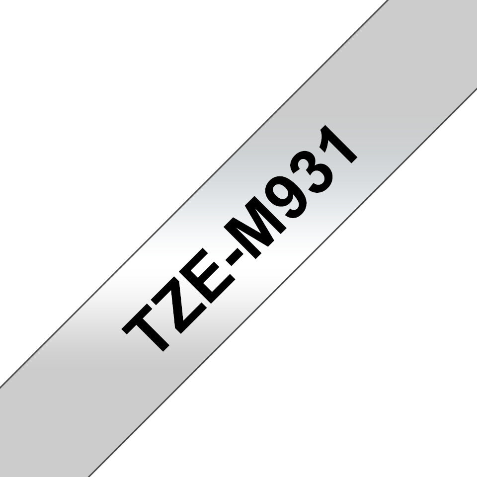 Schriftband, 12mmx8m, schwarz/matt silber BROTHER TZEM931