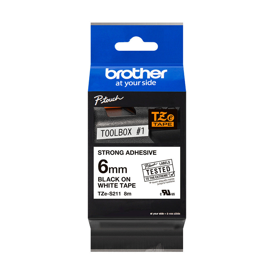 Schriftband, 6mmx8m, schwarz/weiß BROTHER TZES211 BROTHER TZES211 laminiert