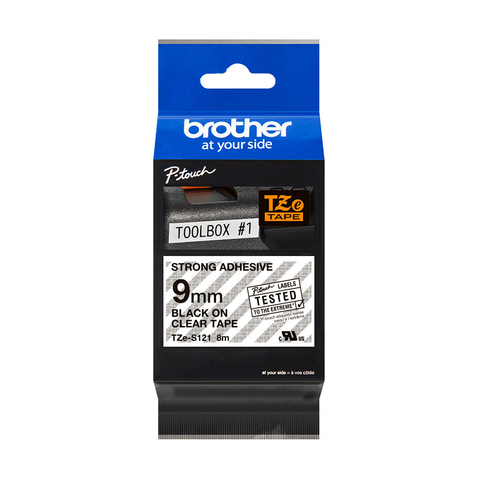 Schriftband laminiert, 9mmx8m, schwarz/transparent BROTHER TZES121 BROTHER TZES121 laminiert