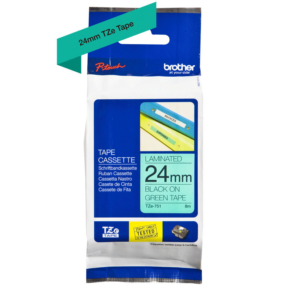 Schriftband, 24mmx8m, schwarz/grün BROTHER TZE751