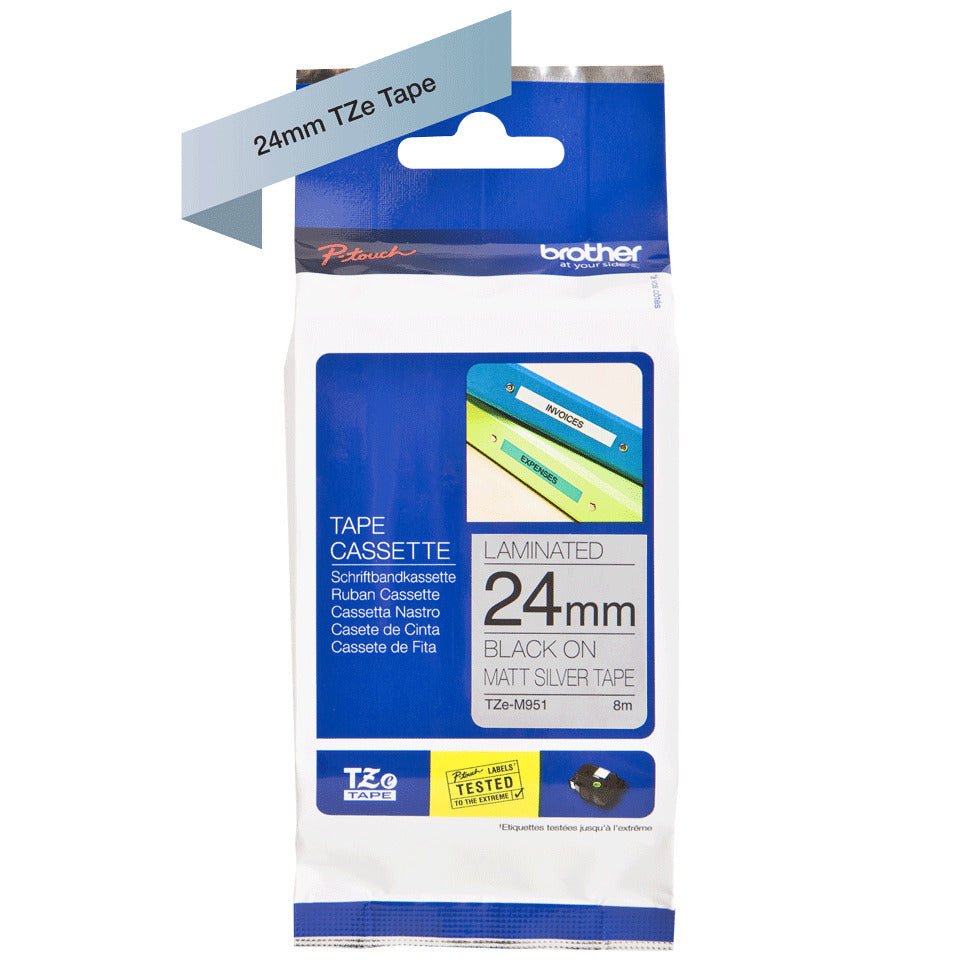 Schriftband, 24 mm x 8 m, schwarz/silber matt BROTHER TZEM951 BROTHER TZEM951  8 m