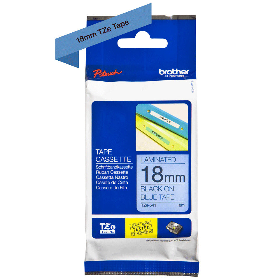 Schriftband, 18mmx8m, schwarz/blau BROTHER TZE541