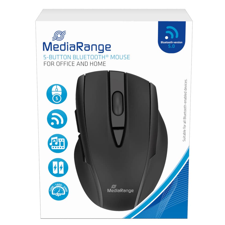 Maus, 5 Tasten, 2400dpi, kabellos, optisch, schwarz MEDIARANGE MROS217