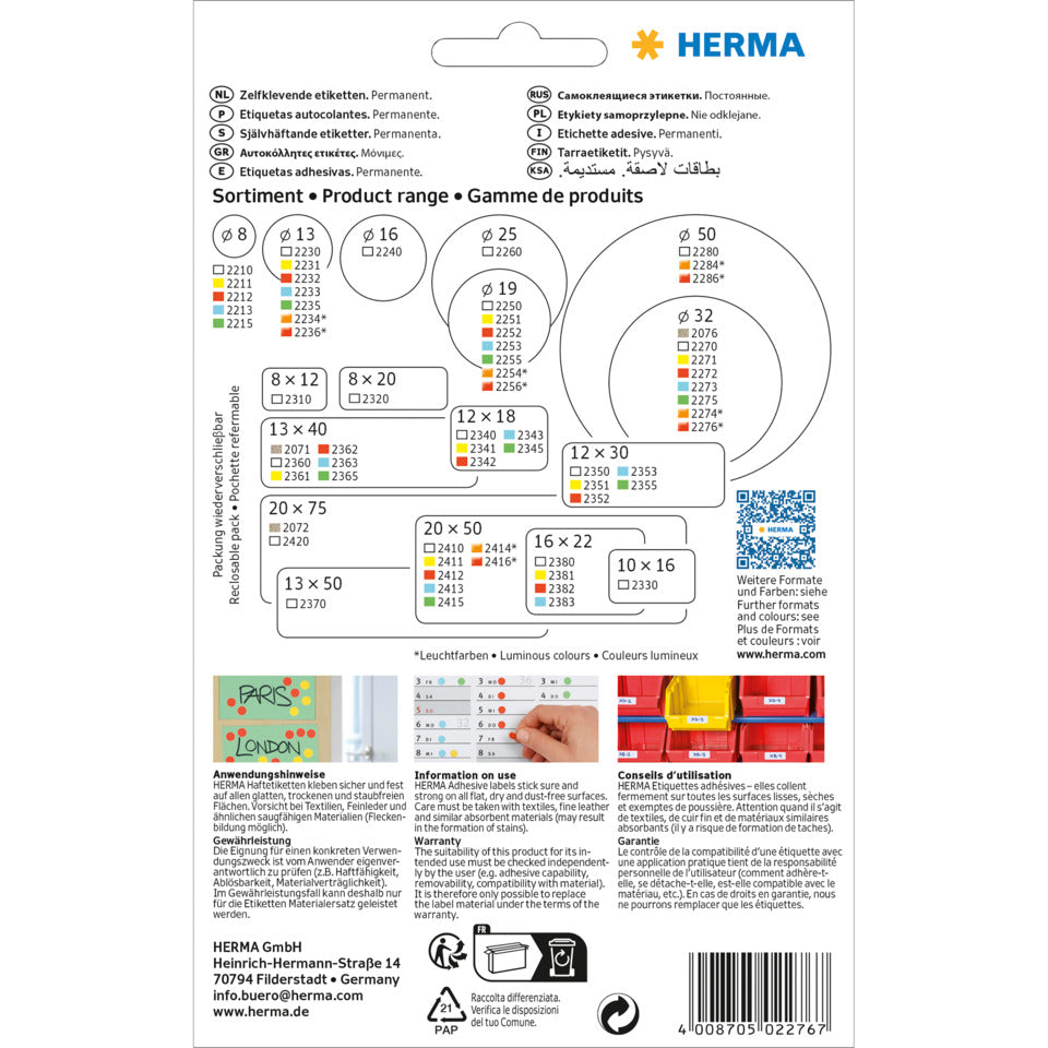 Etiketten permanent, Ø32mm, 360 Stück, leuchtrot HERMA 2276 HERMA 2276  360 STück permanent haftend