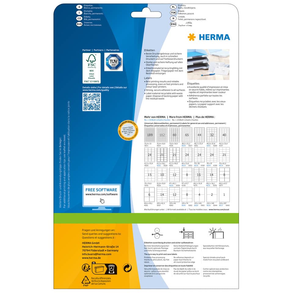 Etiketten Premium permanent, 70x36mm, 600 Stück, weiß HERMA 4360 HERMA 4360  600 Stück permanent haftend