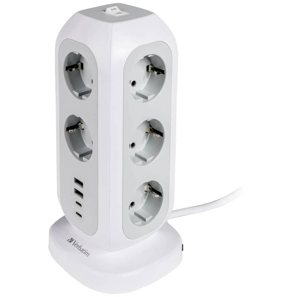 Verteiler EUPT-01 Kabel 2m 11x 230V EU 2x USB Typ-A 2x USB Typ-C weiß VERBATIM 49547