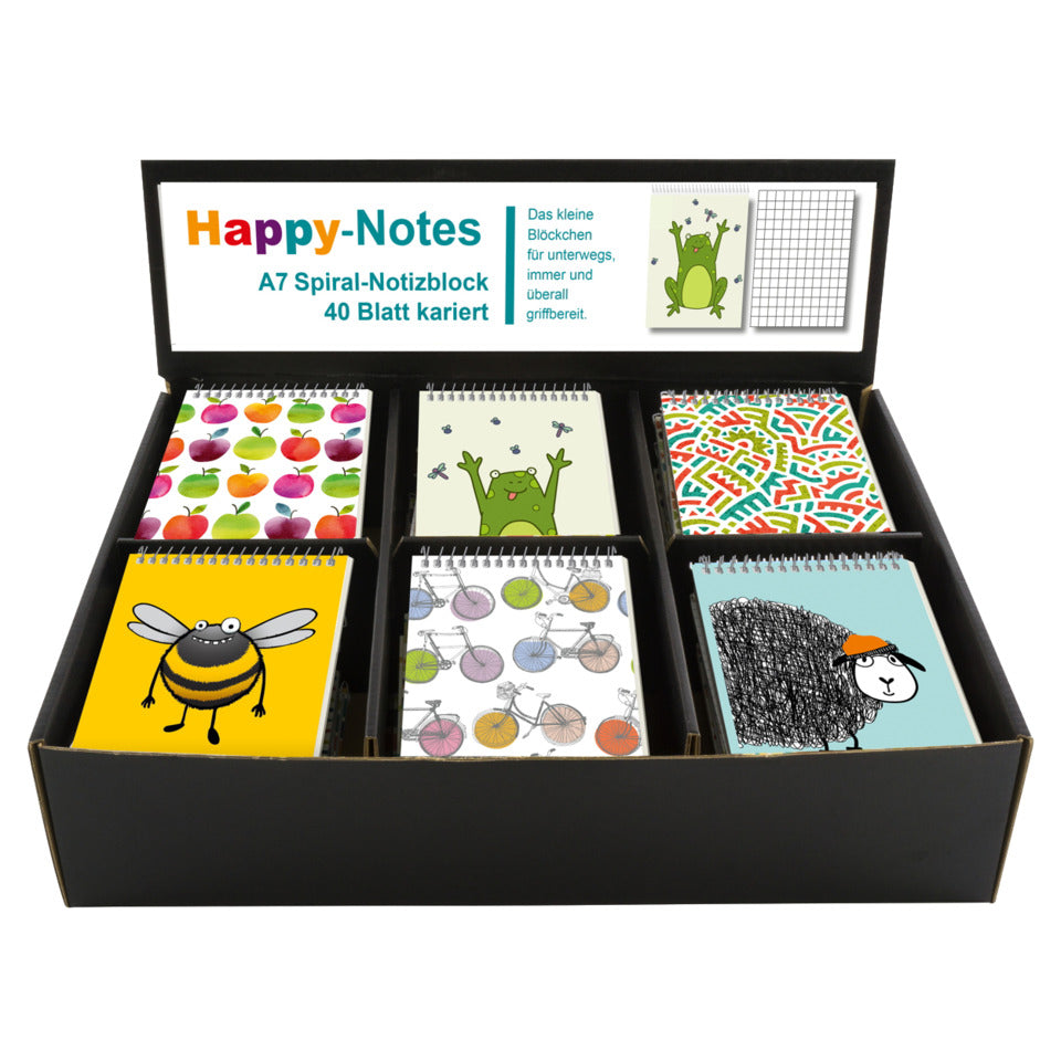 Spiralnotizblock Happy Notes, A7, kariert, sortiert ~~Marke~~  60750 60750 sort.
