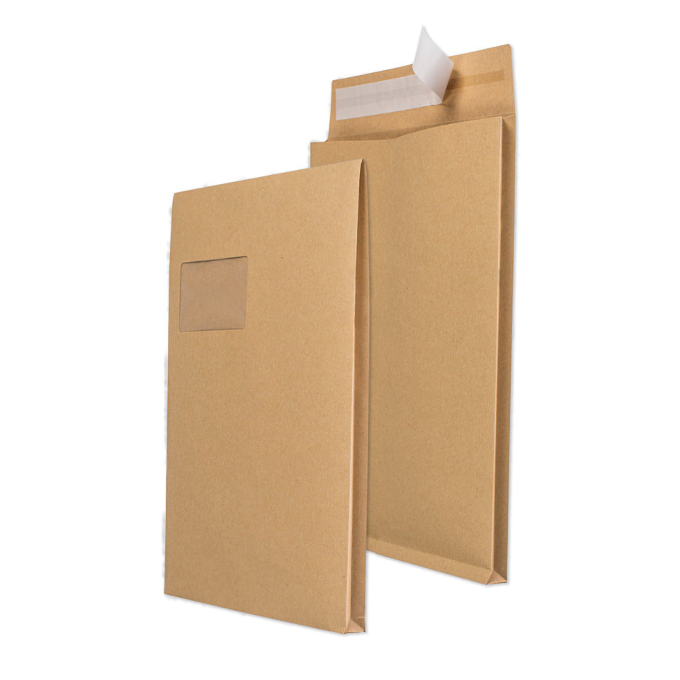 Versandtasche mit Fenster und Falte 20mm, C4, 120g/m², Haftklebend, 100 Stück, braun MAILMEDIA 30007067 MAILMEDIA 30007067 100ST m.Falte 20mm